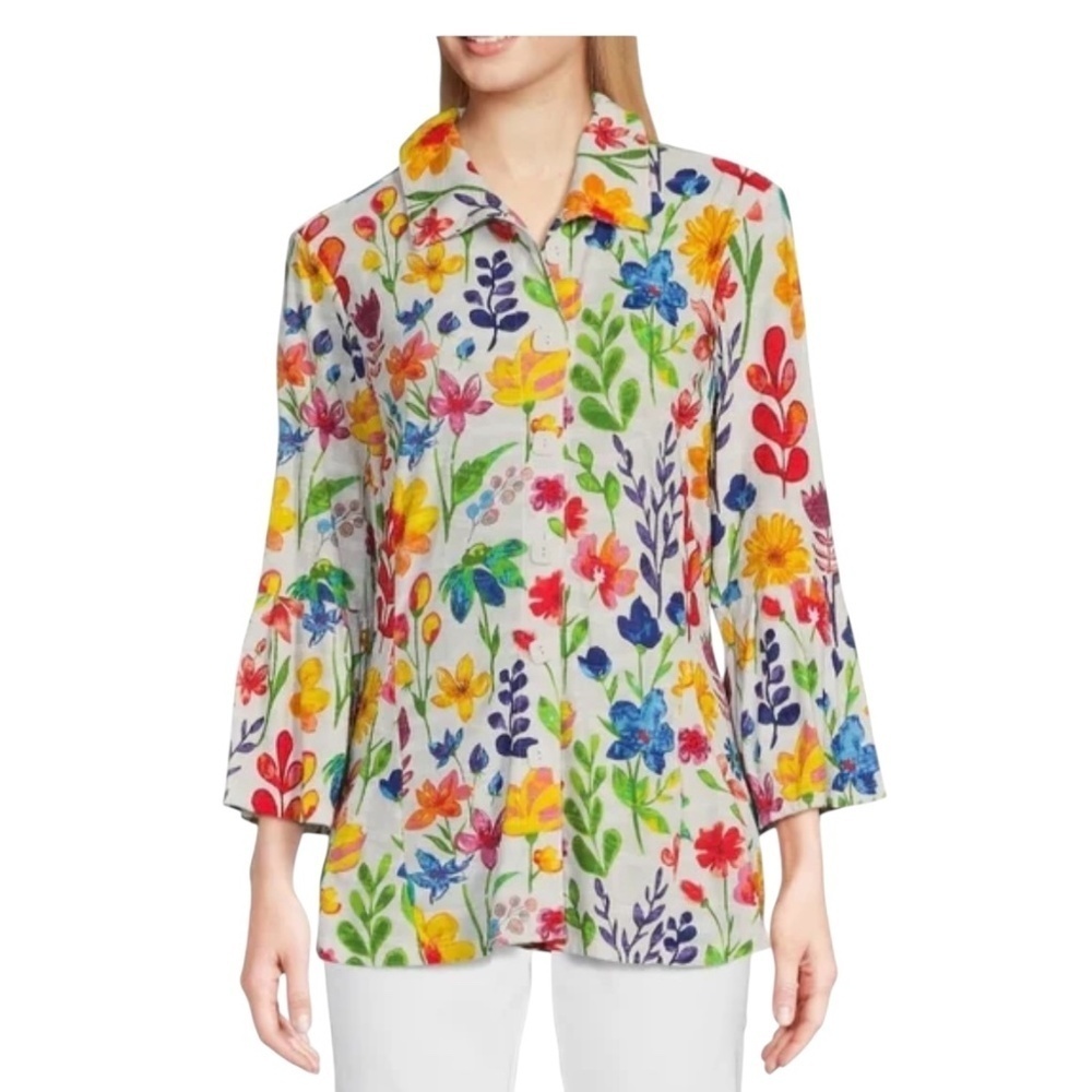Ali Miles Tunic Top Women's L Knit Multi Floral Print Lagenlook Boho Coastal